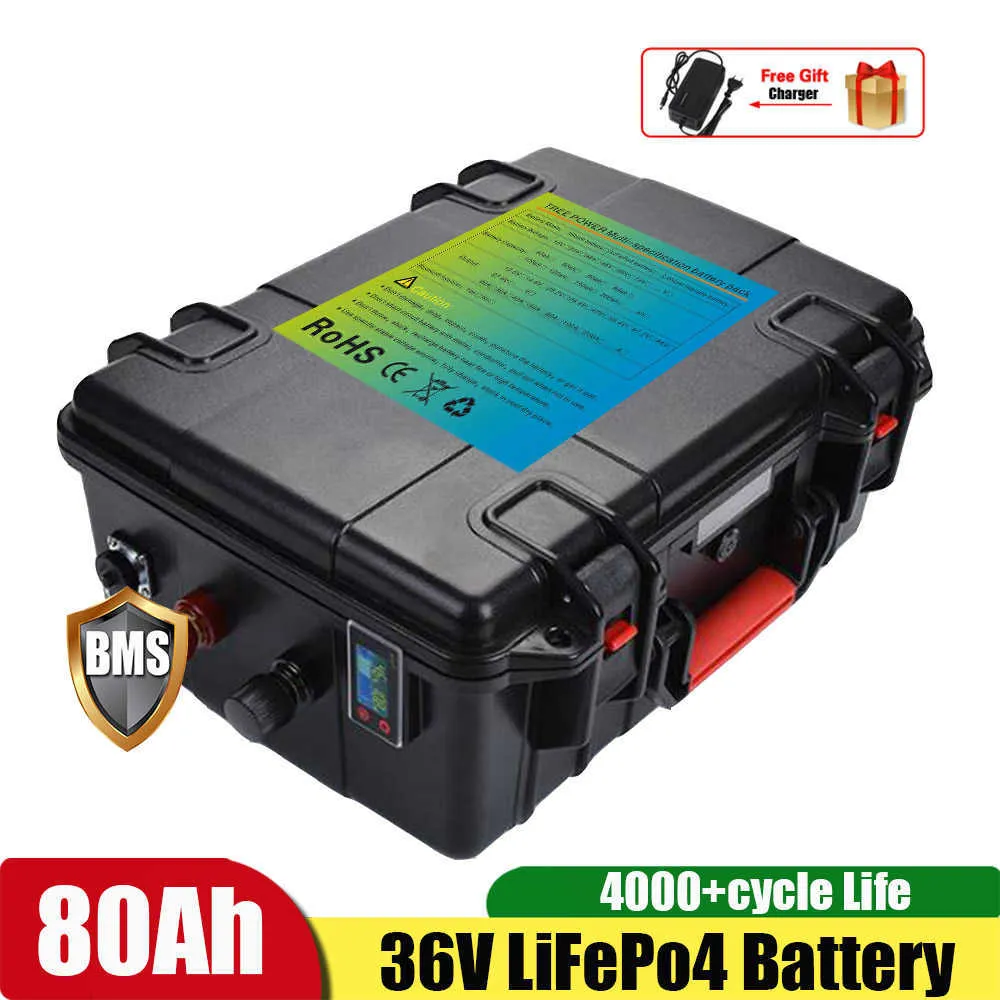 2pcs/lot Waterproof Lifepo4 battery 36V 80Ah with BMS for 80lbs 112lbs trolling motor sea fishing boats +10A charger