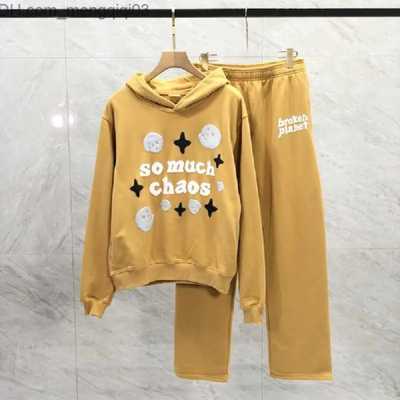 Heren Hoodies Sweatshirts Dropshipping Broken Planet Hoodies Premium schuim alfabet Gedrukte hoodie Zipper gele oversized heren BP Sweatshirt Set Z230816