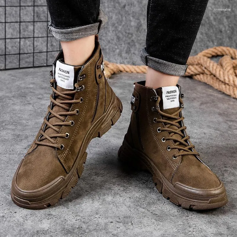 Botas Hombres Tobillo de cuero casual zapatos deportivos Invierno para combate para hombre Zapatillas Hombre Vestido negro para hombres