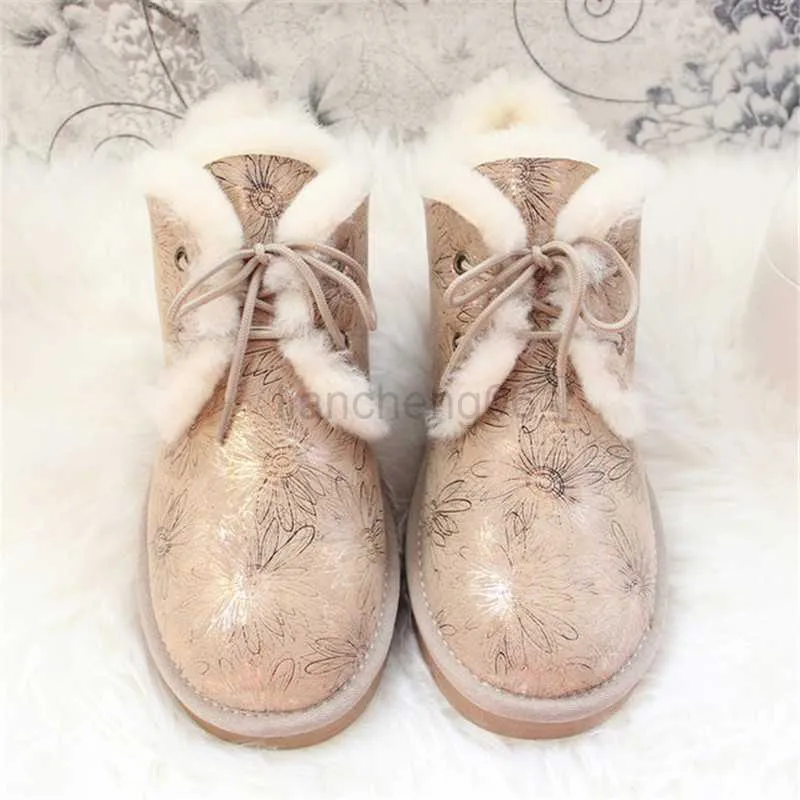 Sukienka buty wodoodporne koronkowe buty kobiety Najwyższa jakość 100% oryginalne buty śniegowe owiec naturalne futr wodoodporny prawdziwe wełniane buty x230519