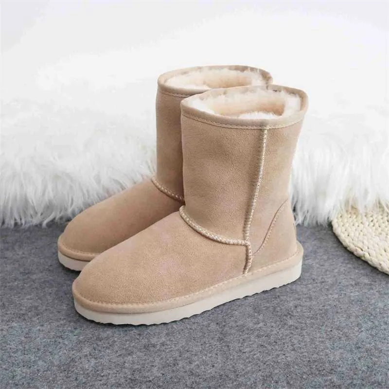 Dress Shoes 2023 prachtige winterlaarzen nieuwe schoenen dames sneeuwlaarzen cowhide echte lederen wol in sneeuwschoenen warme schoenen x230519