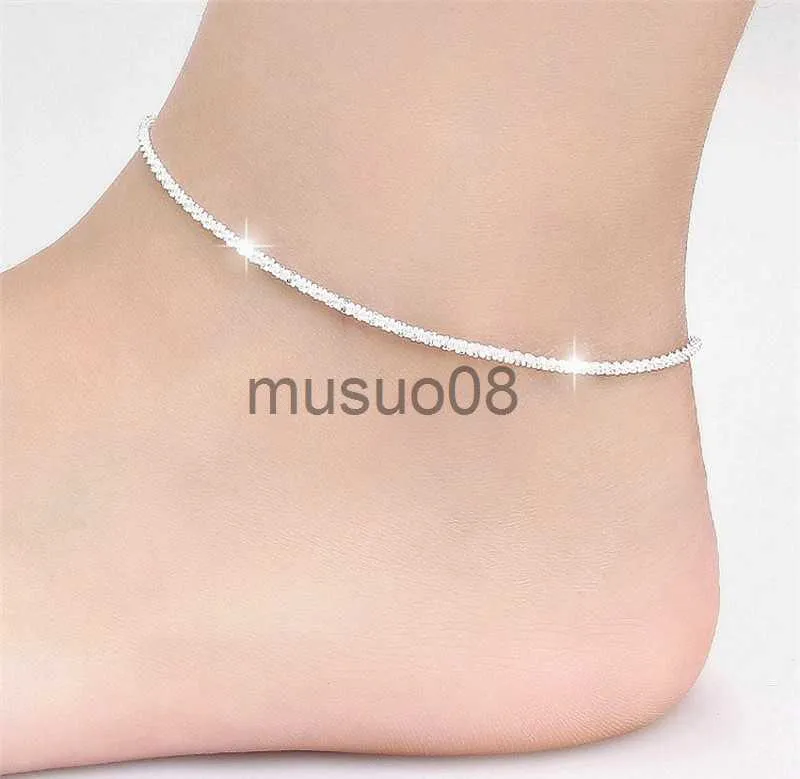 Ankletter Tunna silverfärg Glänsande kedjor Anklet For Women Girls Friend Foot Smycken Ben BREET BAREFOOT Birthday Wedding Present J230815