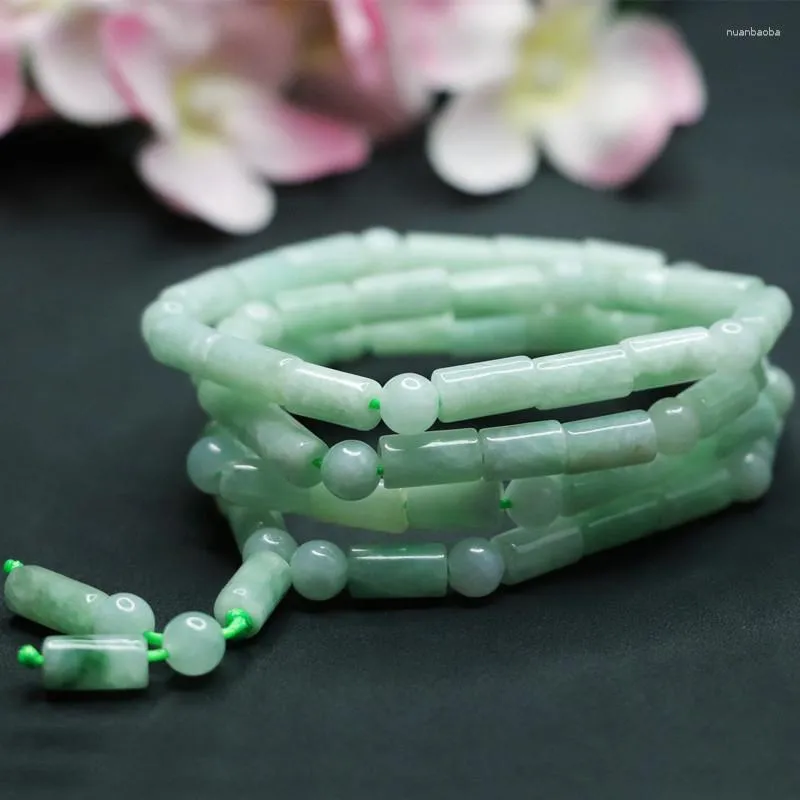 Strand Burma Jade Beads Armband Natural Stone Bangle Men Women Grade A Myanmar Jadeite med certifikat Multilayer Jades Armbands