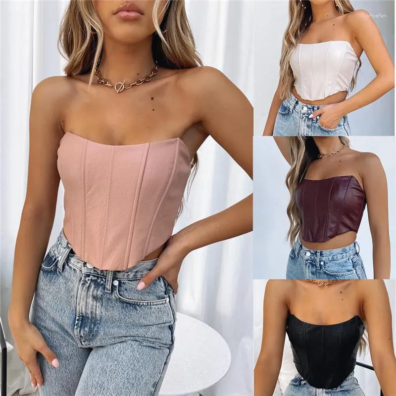 Tank da donna Fashion PU Leather Women Tube Tops Bustiers Corsetti senza spalline canotte da canotta da canotta da club Crothocon Slim Push Up Outweare