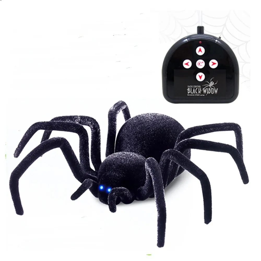 Electricrc dieren Elektronisch huisdier afstandsbediening Simulatie Tarantula Eyes Shine Smart Black Spider 4ch Halloween RC Tricky Prank Scary Toy Gift 230814