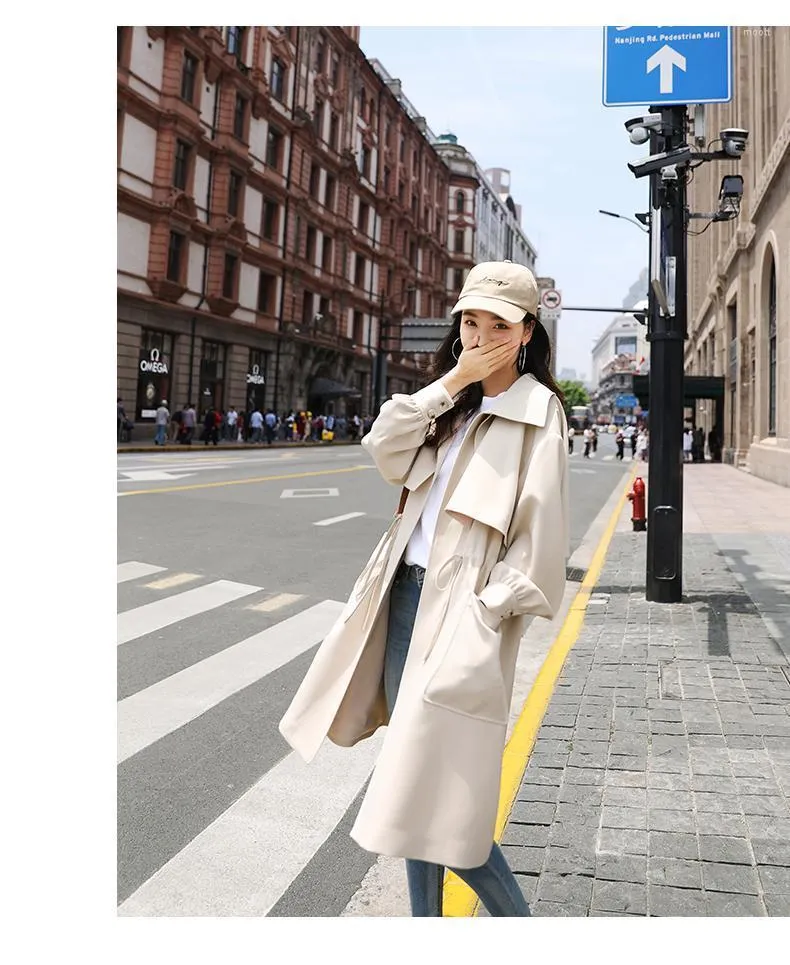 23区 LIGHT BEIGE SPRING COAT Womens Spring Trench Coat - Elegant Mid-Length Windbreaker