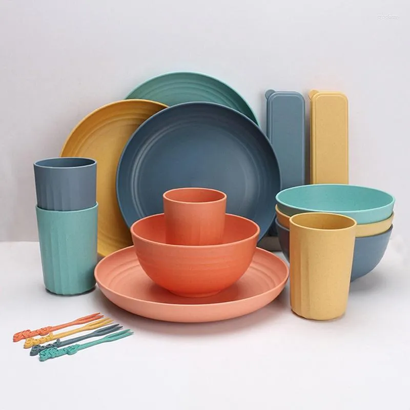 Geschirrssätze Strohküchenutensilien leicht zu reinigen und TABLEWARE SET SET Weizenplatten Schüssel Abendessen für Zuhause