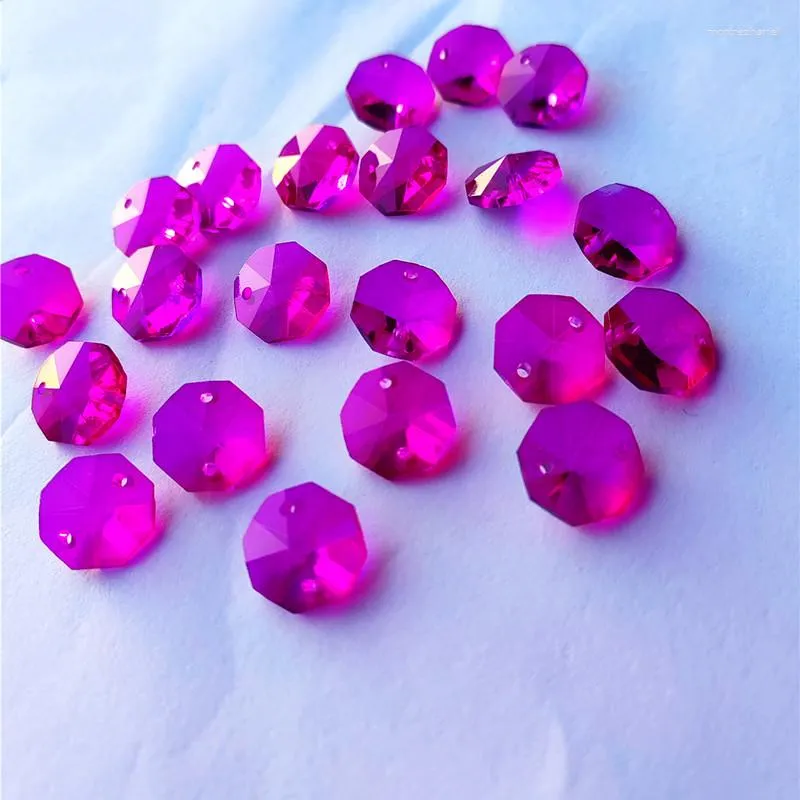 Chandelier Crystal Top Quality 20pcs/lot 14mm Fuchsia K9 Octagon Beads In Two Holes Nice Glass Lamp Part Diy Jewelry Accessories