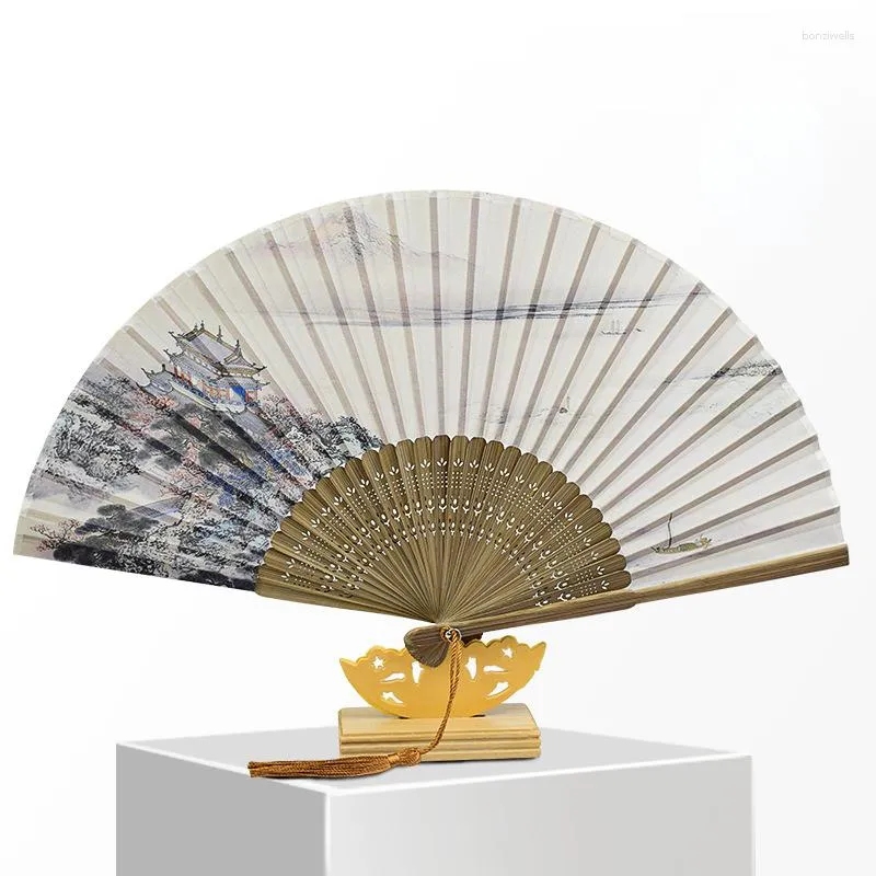 التماثيل الزخرفية على الطراز الصيني Vinatge Hand Fan Vintage Dance Hanfu قابلة للطي الحفل الزفاف هدية للضيوف جماهير المشجعين