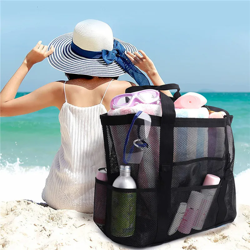Storage Bags Pockets Summer Large Beach Bag For Towels Mesh