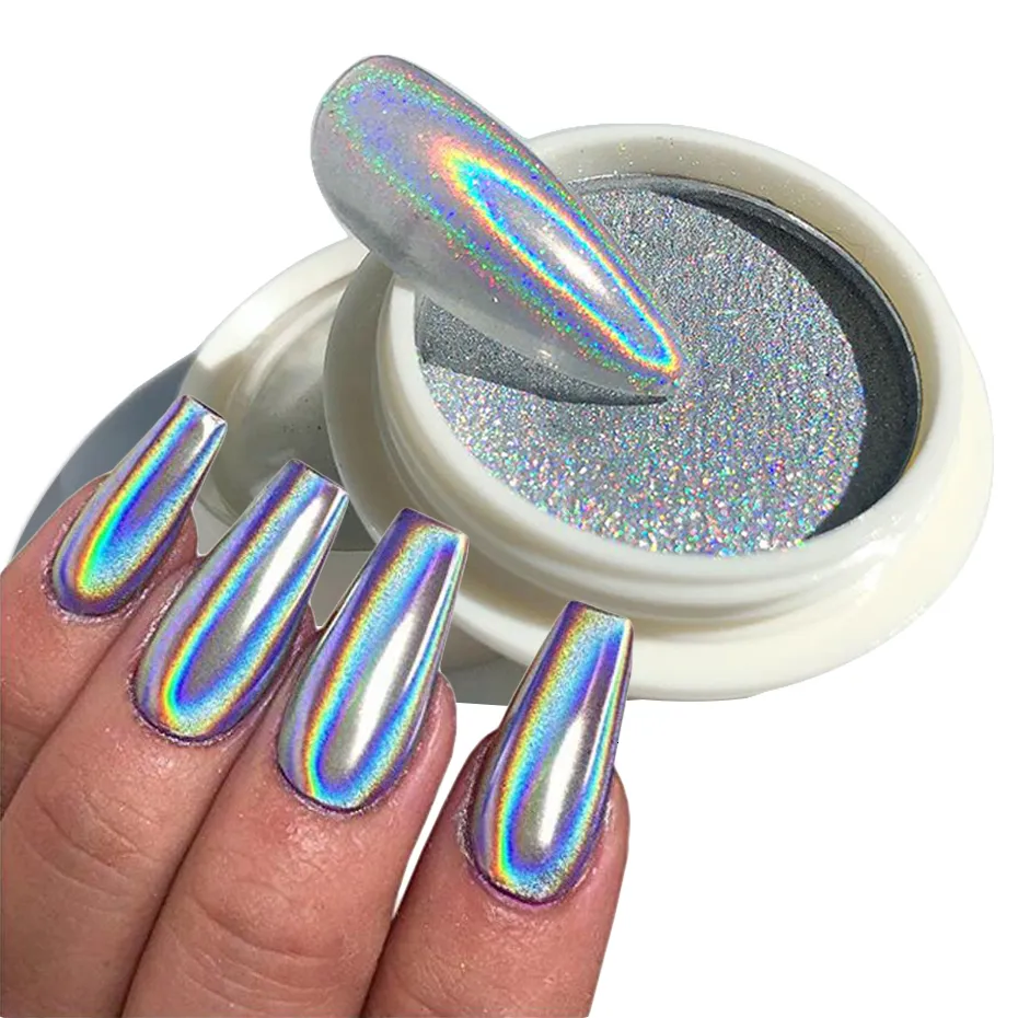 Nagel glitter holografisk pulver krom laser magi spegel gnugga dammflingor högkvalitativ skinkande manikyrdekoration pigment ft2 230814