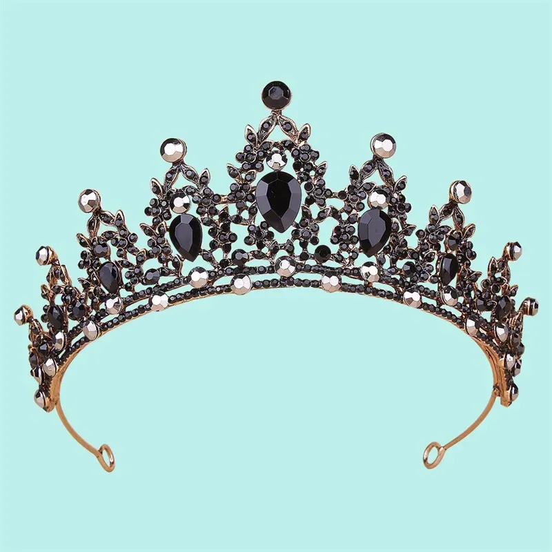 Luxury Headpieces Wedding Bridal Hair Accessories in Stock Bridal Crown Beaded Headdress Vintage Gold Black Diamond Halloween Party Headband