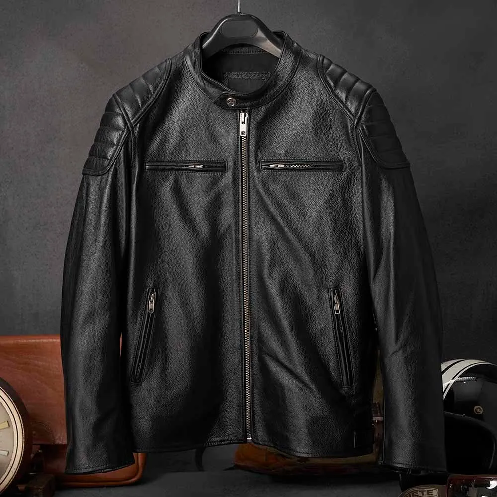 Erkek Ceketler Erkek Deri Ceket Doğal Cowhide İnce Fit Motosiklet Man Biker Ral Learher Coats Sonbahar Chaqueta De Los Hombres 230814