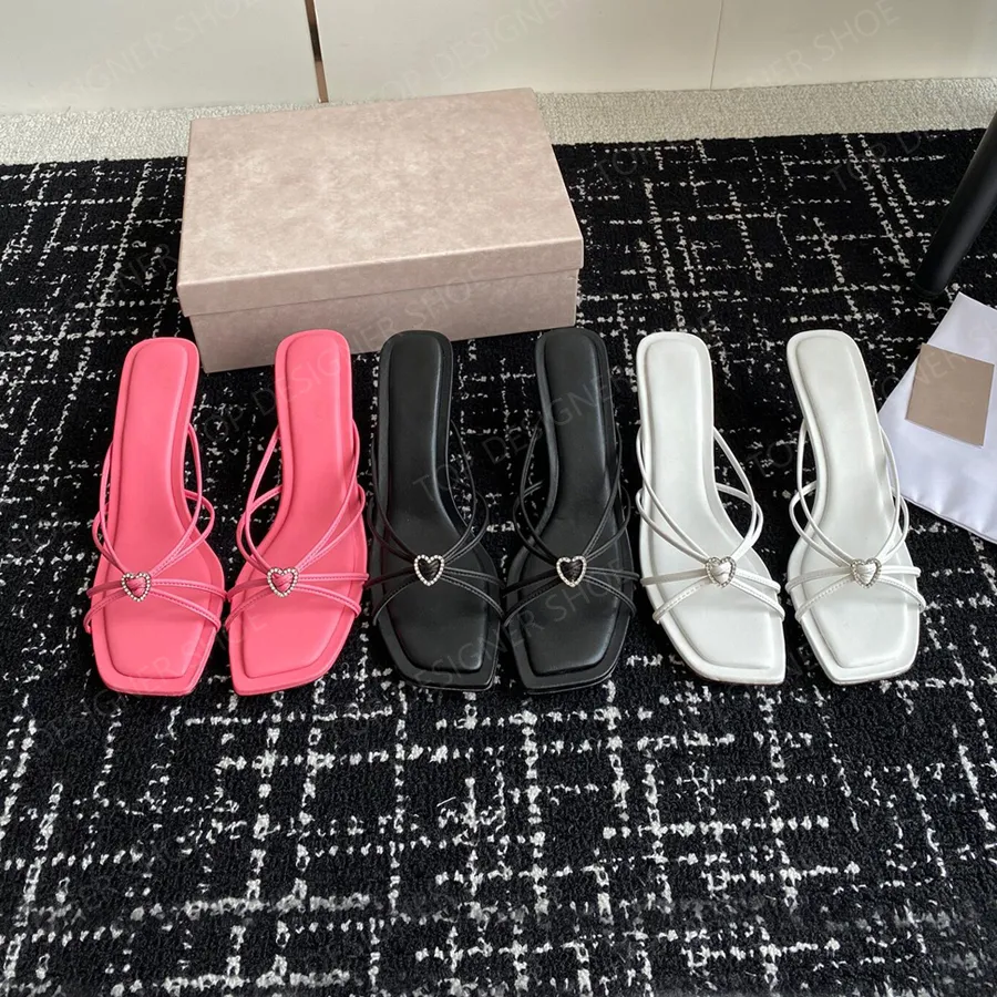 Hochwertige Love Crystal Stiletto-Absatz-Sandalen, Damen-Pantoletten, Slipper, Stiletto-Absätze, Designer-Kleider-Slipper, Büroschuhe, 7 cm, mit Box, Rosa, Weiß