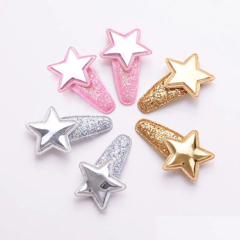 Hårtillbehör GAMLA COBBLER ETS001 BABY CLIP FEM POINTE STAR Flash Powder Plastic Spraying Color Droplet Form Candy Girl Drop de DHY1H