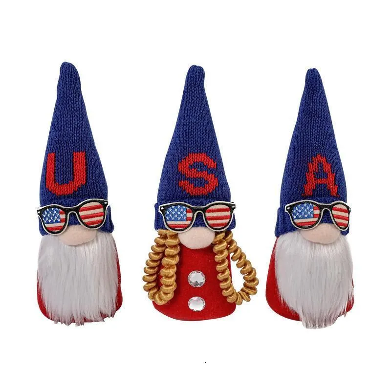 Objetos decorativos Memorial Day Gnomos Independência Doll sem rosto Plexh Patrions Adorável Patriótico para Presidentes 230815