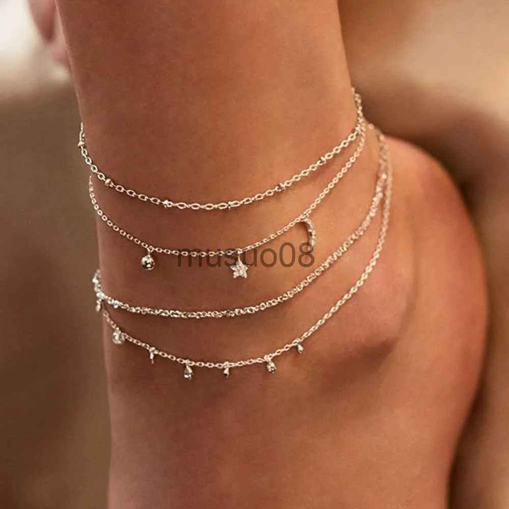 Anklets Iparam Vintage Multilayer Crystal Anklet 2020 Böhmen Star Moon Pendant Ankle Leg Sandal Anklet Jewelry Party Gift J230815