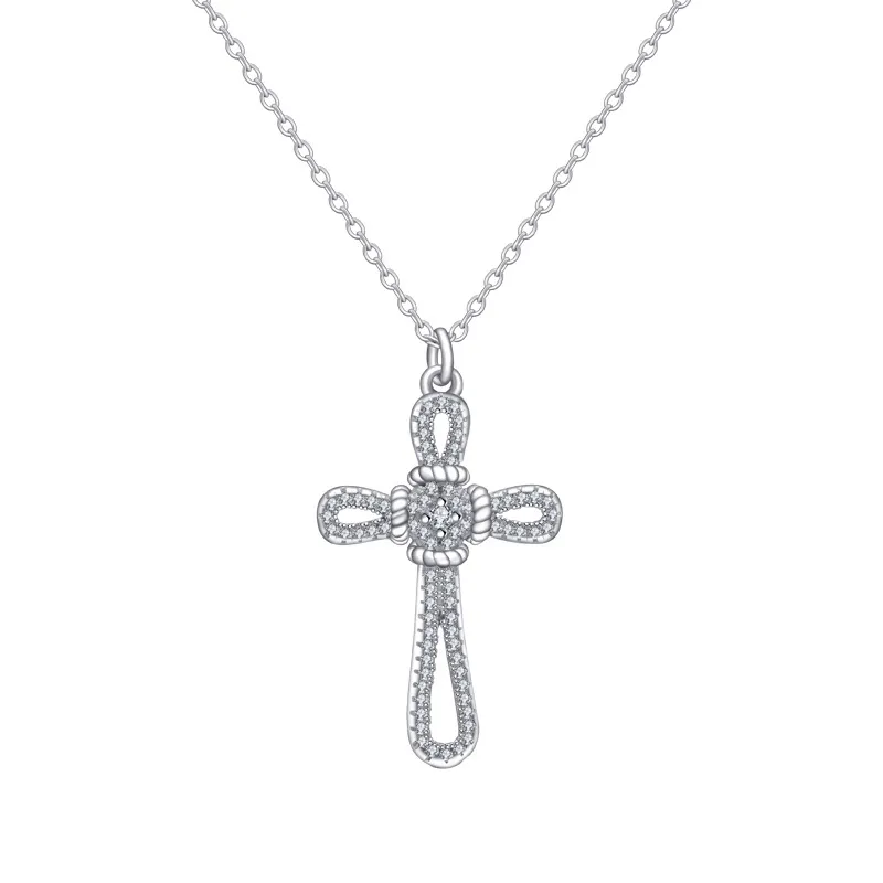 Nuova popolare croce di argento sterling S925 in Europa e America, semplice ed elegante con ciondolo a diamante, catena di clavicola