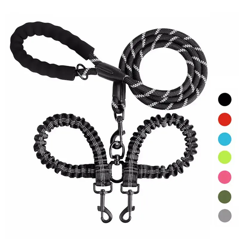 Dog Apparel Pet Double Leashes Elastic Rope Two Heads Nylon Dogs Leash 2 Way Coupler Walk Collars Harness Leads 230814