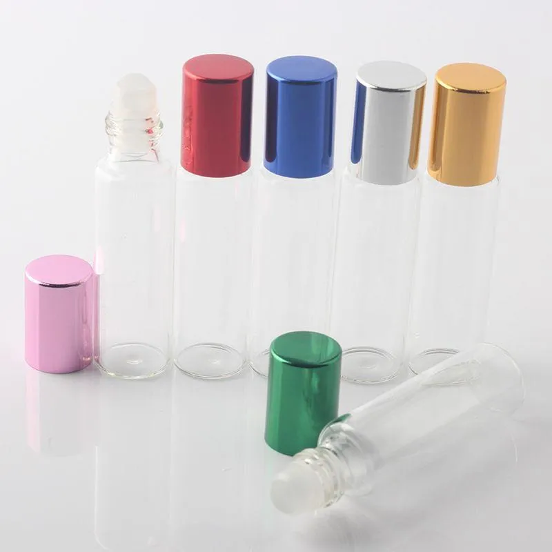 10ML/10Gram Glass Roll-on Bottle Tube With Aluminum Cap 10CC Glass Roller Ball Sample Clear Bottle Fragrance Perfume 6 Colors Tsorr