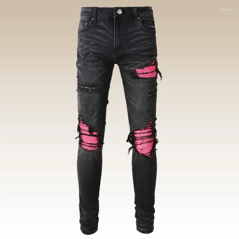 Jeans maschile 2023 los hombres uomini patchwork strappato personalità stack high street toppa slim
