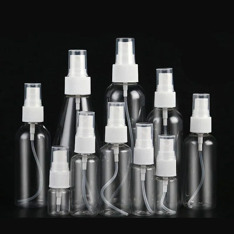 10ml 20ml 30ml 50ml 60ml 80ml 100ml 120ml 200mlクリア空の微細ミストプラスチックミニトラベルボトルセット、小さな詰め替え可能な液体容器fivp