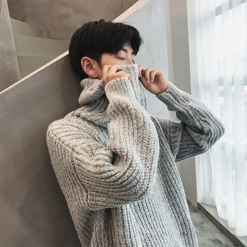 Korean Fashion Mens Wool Turtleneck Mens Sweater Thick