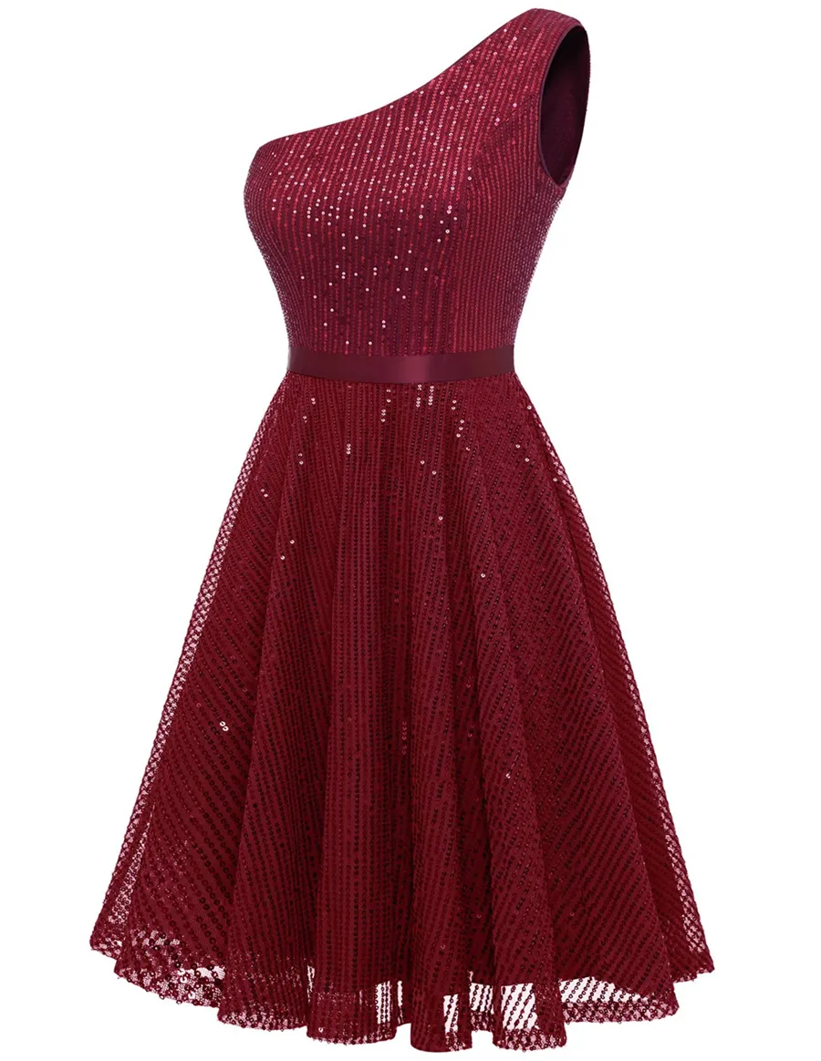 slim fit dress slacks Embellished Sequin Off Shoulder Knee Length Kids Dress CDUS5122X main image 1