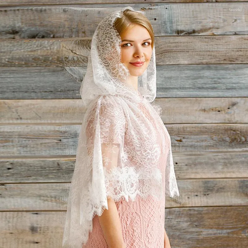 Halsdukar vita broderier blommor mantilla spets katolsk slöja sjal huvud som täcker huva halsduk kvinnor massa