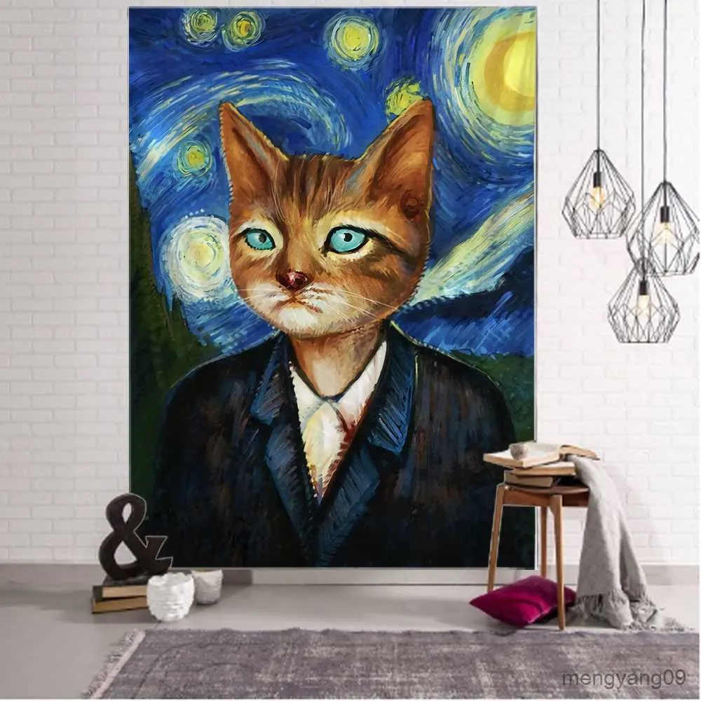 Camess Cats köpekler sanat illüstrasyon goblen hippi duvar asılı duvar cloth goblen art deco r230815