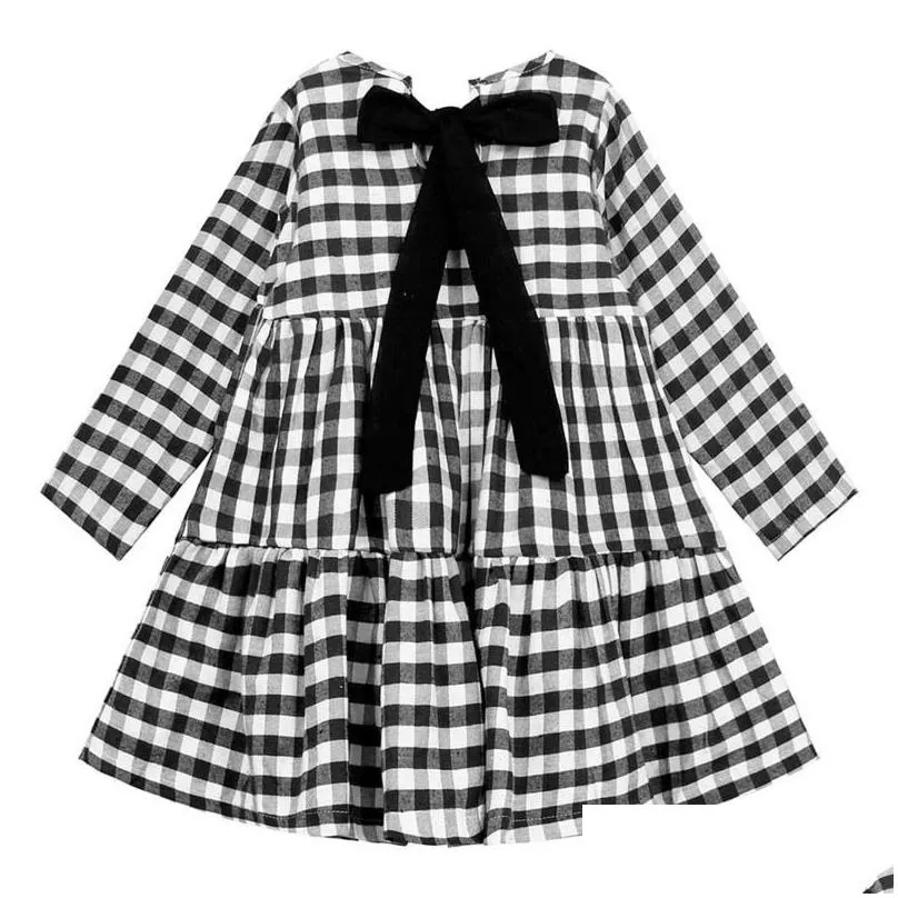 Mädchenkleider Mädchen Kleid karierte Kuchen für Mode Bow Kids es Frühling Herbst Casual Clothes 6 8 10 12 14 220308 Drop Lieferung Baby ma dhf7x