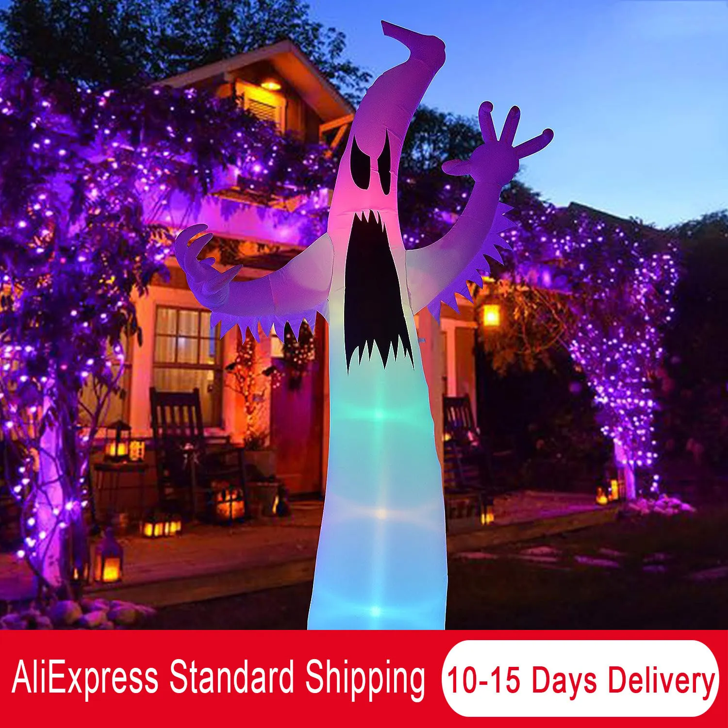 Andra evenemangsfestleveranser Halloween Uppblåsbar 12ft Ghost med LED RGB Färg Byt ljus inomhus utomhus gård gräsmattan dekoration 230815