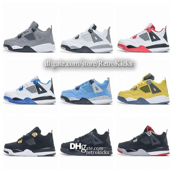 Kids 4S Shoes Cool Gray White Cement Tour Yellow Motorsports University Blue Fire Red Red Red Black Cats Seement Sneakers للبيع على Retrokicks.