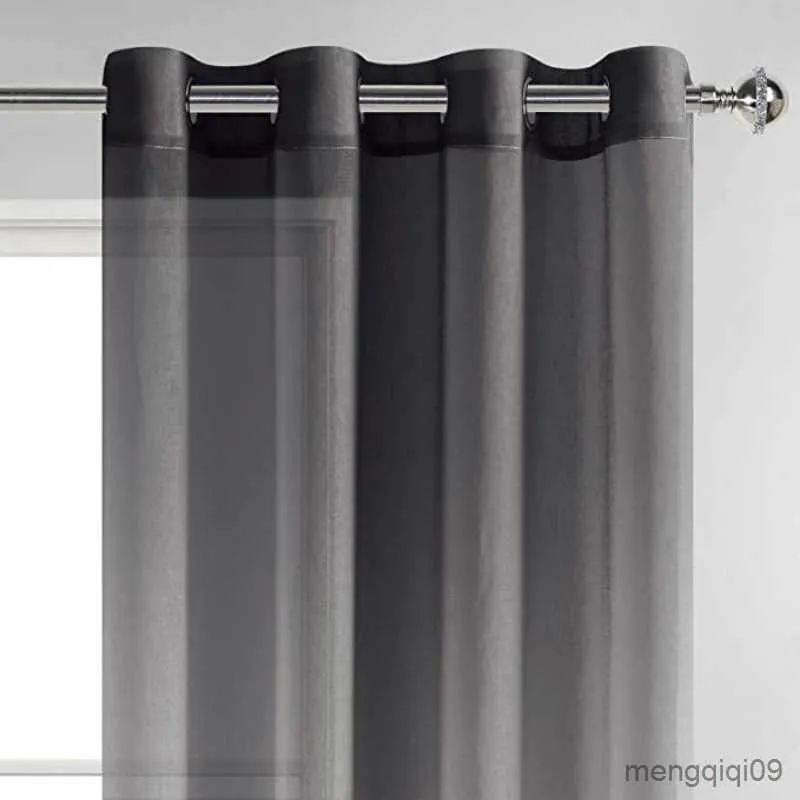 Tende di lino grigio nero grigio tende gradiente semi voile tende per finestre top per la camera da letto 52 x 84 pollici R230815