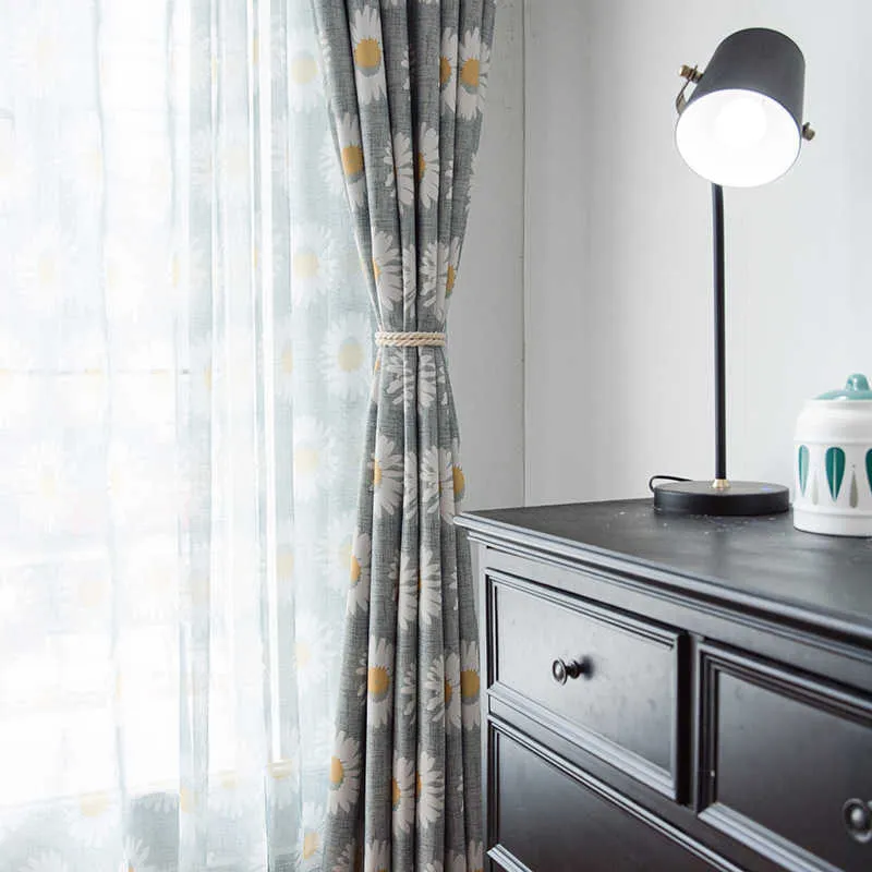Cortina cinza girassol cortinas para sala de estar quarto impresso sheer floral cortina janela personalizar
