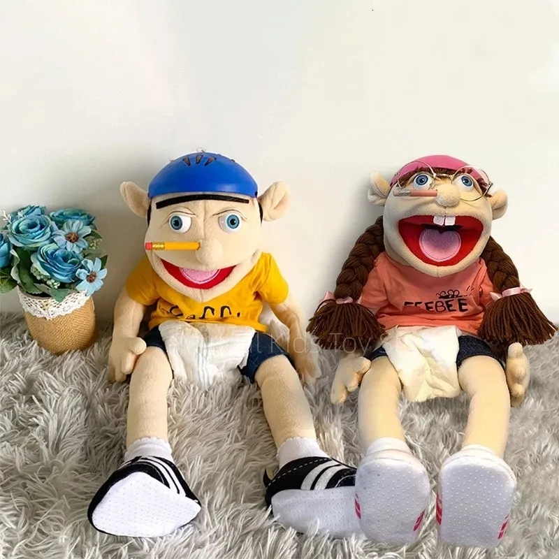 Puppets 60 cm Large Jeffy Puppet Plush Hat Hat Game Toy Boy Girl Cartoon Exebee Puppet Plashhie Doll Talk Show Provvini