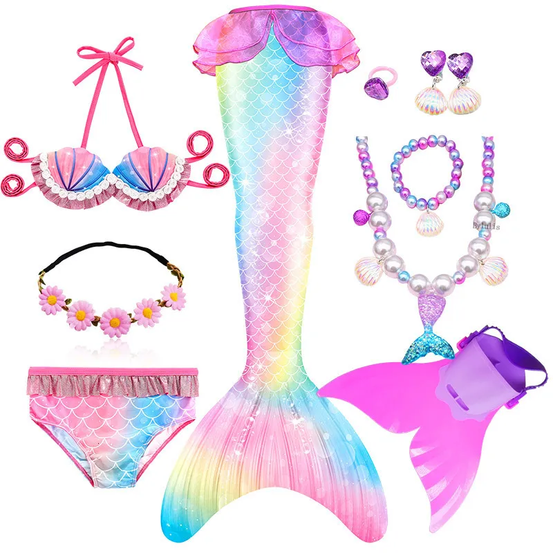 Speciale gelegenheden Fantasie Kinderen Mermaid Tails Zwemfeest Cosplay Kostuums Halloween Little Girls Swimsuit Bikini Set Bathing Suit 230814