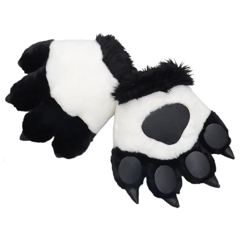 Five Fingers Gloves Cute Simulation Panda Paw Plush Gloves Fluffy Animal Stuffed Toys Padded Hand Warmer Halloween Cosplay Costume Mittens 230815