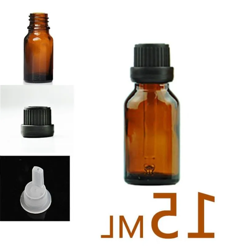 Bottiglie di vetro per oli essenziali Flacone ambrato vuoto ricaricabile da 15 ml con contagocce riduttore orifizio e tappo Forniture fai da te Accessori Aglf
