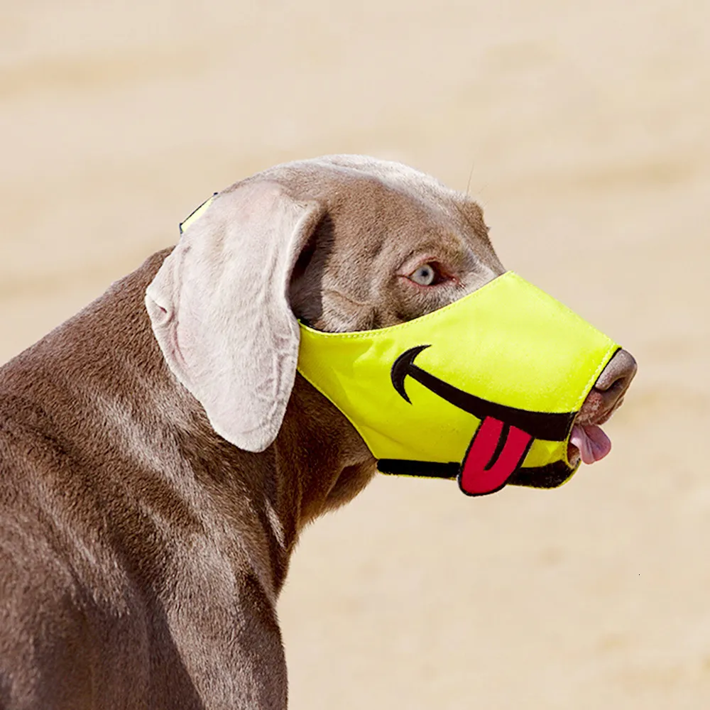 Dog Apparel Outdoor Funny Cartoon Pet Muzzle Adjustable Anti Barking Barrier Comfy Soft Bite Mouth Cover with Teeth for Dogs 230814