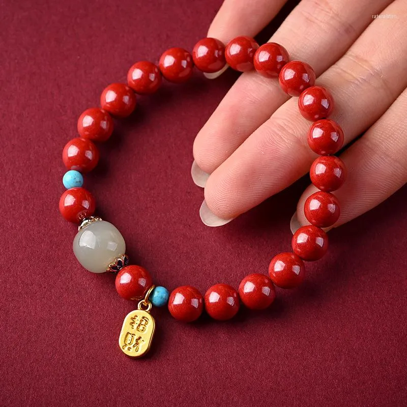 Buddha Stones Armband mit natürlichen Zinnoberperlen