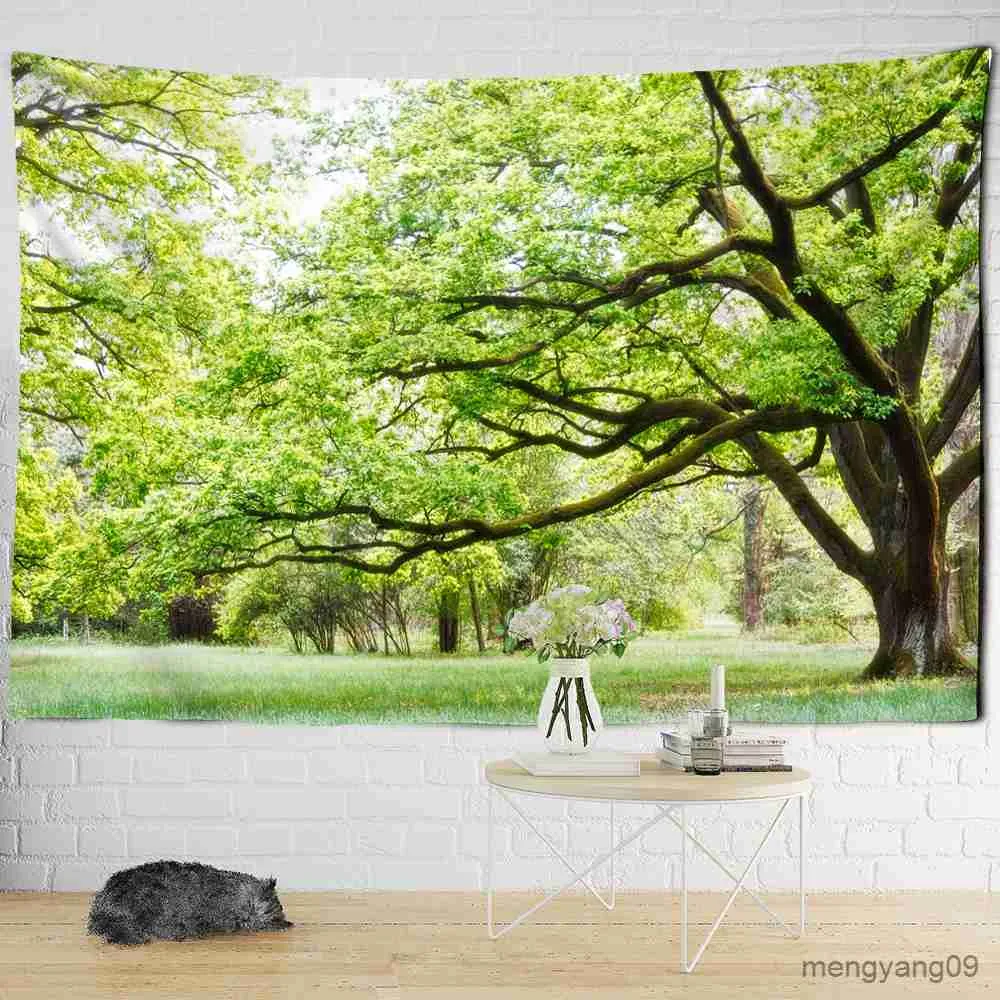 Tapestries Green Plant Landscape Tapestry Wall Hanging Natural Environmental Protection Hippie Travel Mattress Wall Decor R230815