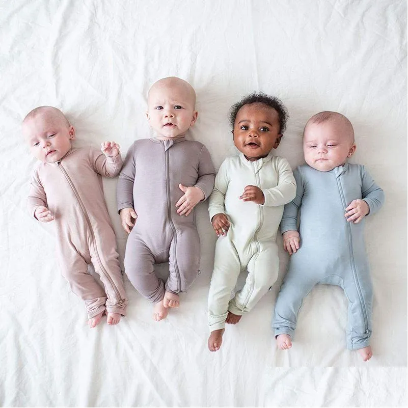 Jumpsuits Baby Romper Bamboo Fiber Boy Girl Clothes Born Zipper Footies Jumpsuit Solid Longsleeve Clothing 024M 230213 Drop Delivery Dhgxq