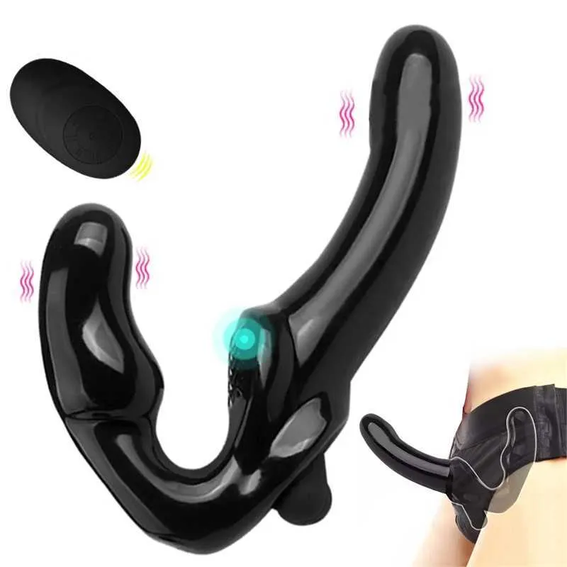 Sex Toy Massager Strapless Strap-On Dildo Vibrator för par Strapon Lesiban Wireless Remote Control Double-Heads Vibe vuxen