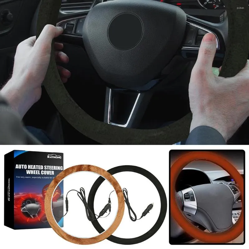Steering Wheel Covers Universal DC 12V Heated 14 5-15 5 Inch Cover Truck SUV Winter Hand Warmer 0-60 Guard Accessories Brown