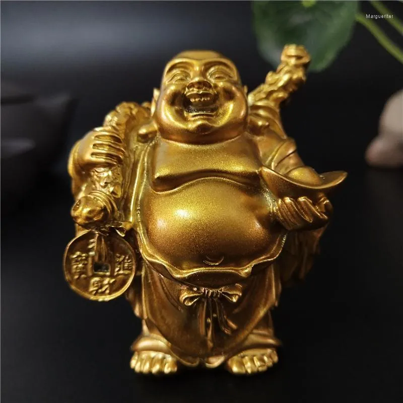 Decoratieve beeldjes Golden Maitreya Lachen Boeddhabeeld beeldhouwkunst Ornament Garden Home Decoratie Chinese Feng Shui Happy beelden