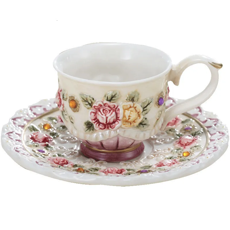 Mughe 1 tazza di caffè set di piattini di bellezza tazze di ceramica dipinte a mano per la festa di matrimonio tazza per la colazione regalo di Natale 230815