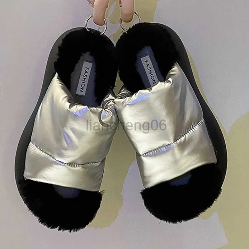 Slippers 2022 Inverno grossa grossa impermeabilizada para baixo full slippers home sapatos de moda luxuosos de moda abertos de toe de toe chinelos x230519