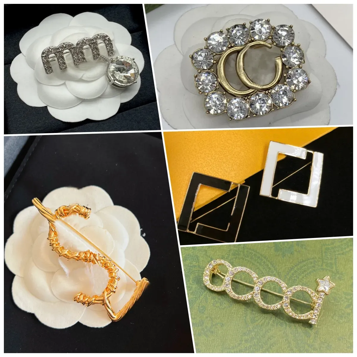 Diamantdesigners broscher för kvinnor lyxiga gyllene smycken damer kristall strassstift