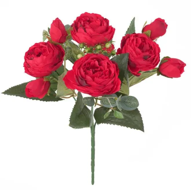 Wholesale artificial flower silk plastic roses bouquet with favourable price 9 flower heads rose silk flower